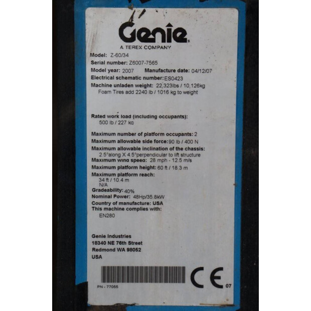 2007 Genie Z-60/34-39733975