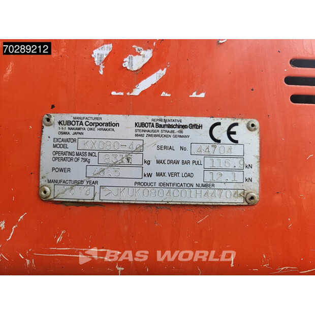 2018 كوبوتا KX080-4A-41142001