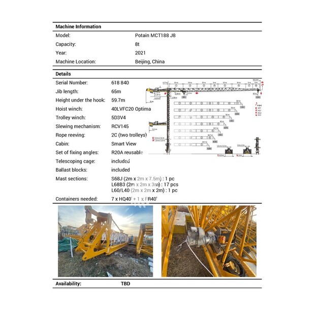 2021 POTAIN MCT188-41153524