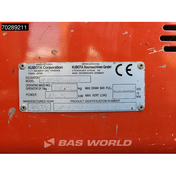 2019 KUBOTA KX080-4-41224369