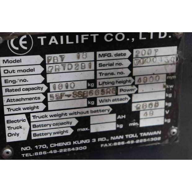2007 TAILIFT FBT18-41343164