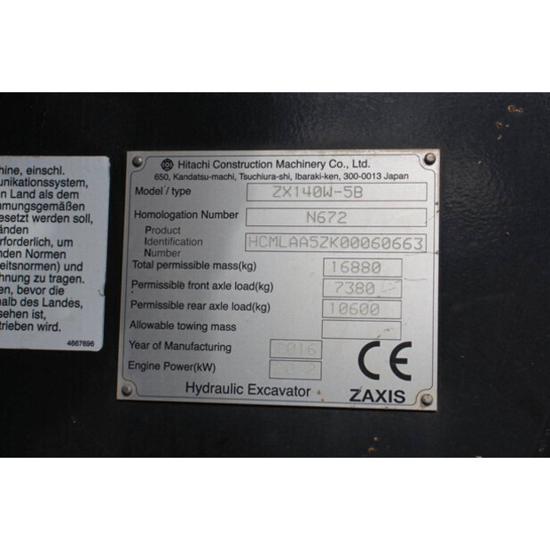 2016 Hitachi ZX140W-5B-41740997