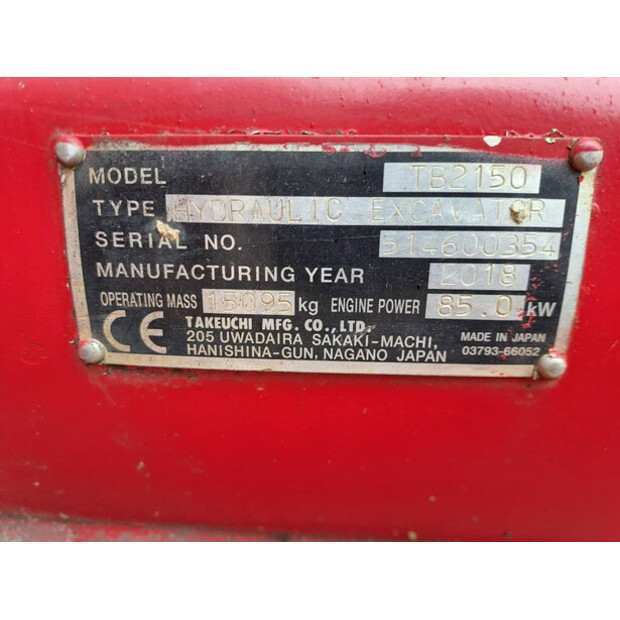 2018 TAKEUCHI TB2150-41925986