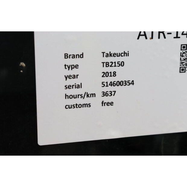 2018 TAKEUCHI TB2150-41949560