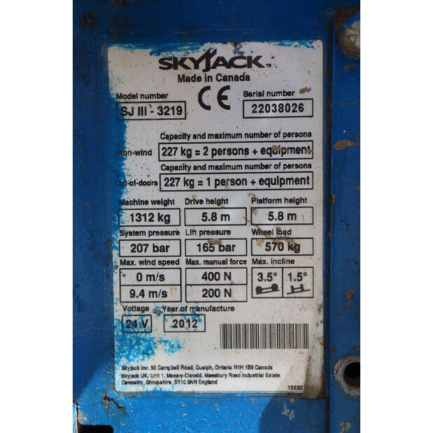 2012 SkyJack SJIII-3219-41950626