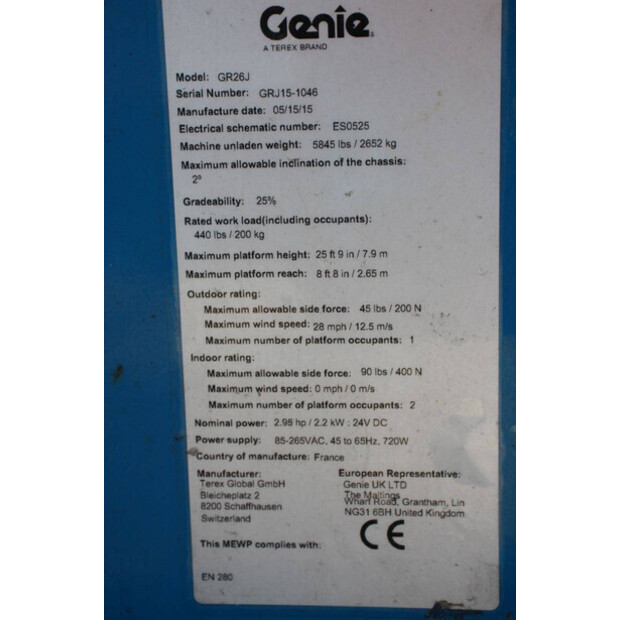 2015 Genie GR26J-42490072