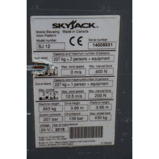 2015 SkyJack SJ12-42641553