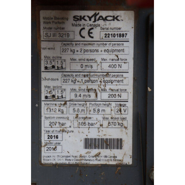 2016 SkyJack SJ III 3219-42781090