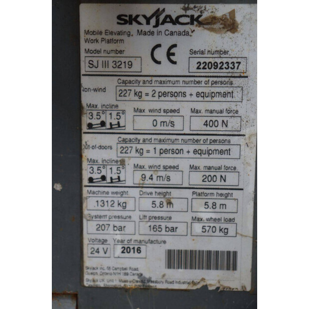 2016 SkyJack SJ III 3219-42781203