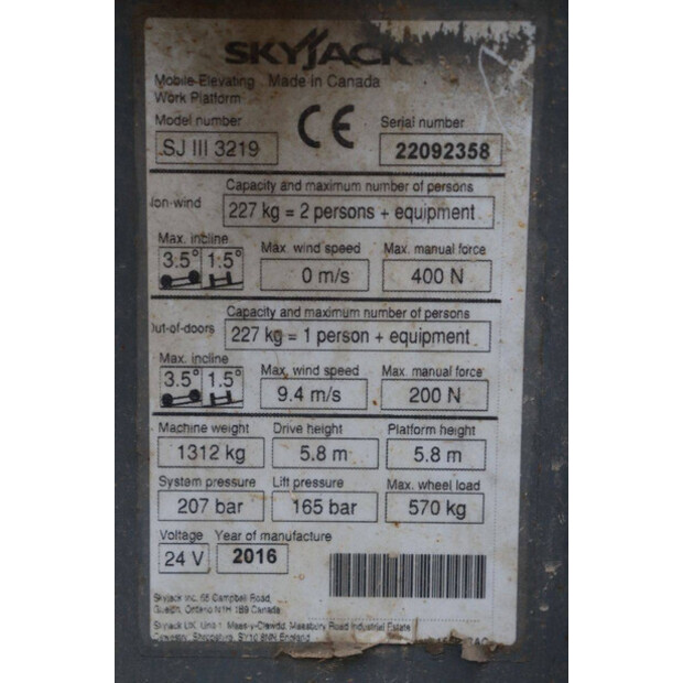 2016 SkyJack SJ III 3219-42781306