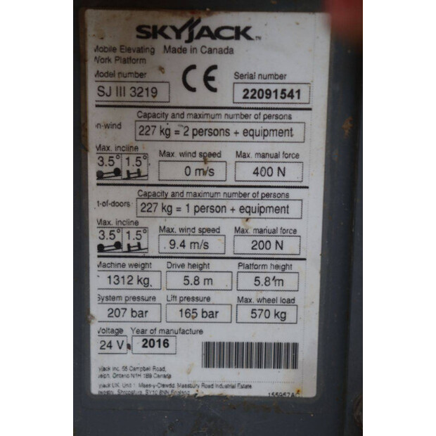 2016 SkyJack SJIII-3219-42781579