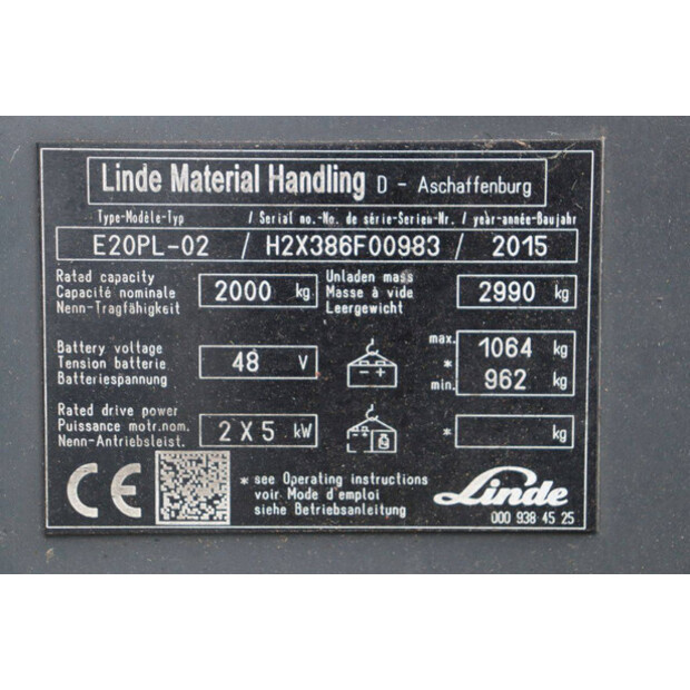 2015 Linde E20PL-02-43010138