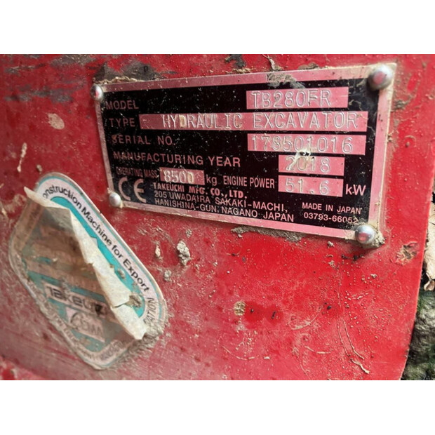2018 TAKEUCHI TB280FR-43184145