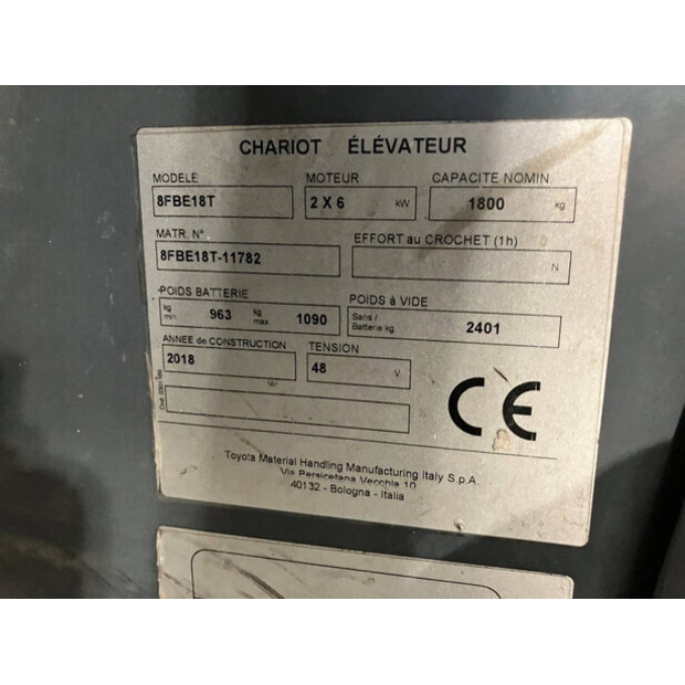 2018 Toyota 8FBE18T-43185479