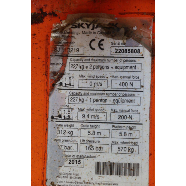 2015 SkyJack SJ III 3219-43209245