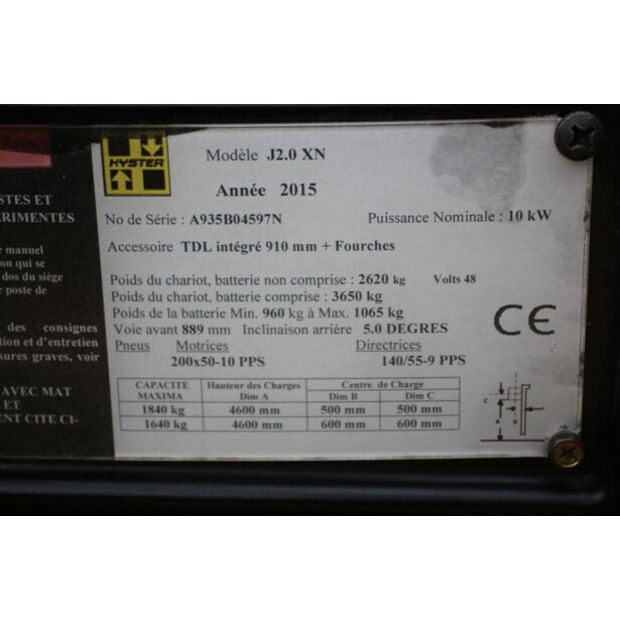 2015 Hyster J2.0 XN-43366952