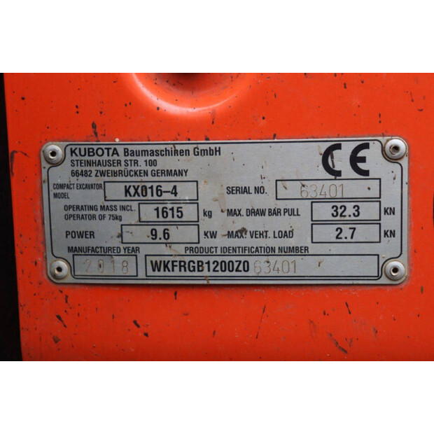 2018 KUBOTA KX016-4-43368458