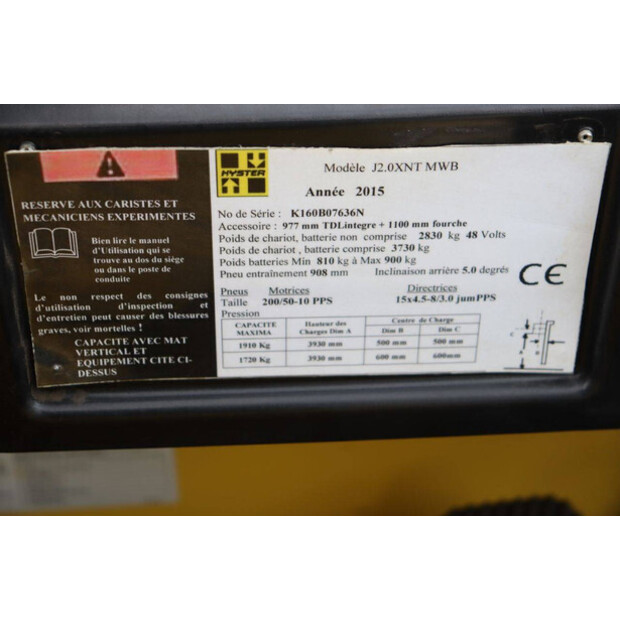 2015 Hyster J2.0XNT MWB-43466614