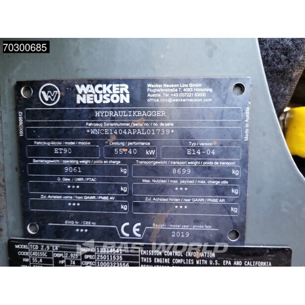 2019 WACKER NEUSON ET90-43604544