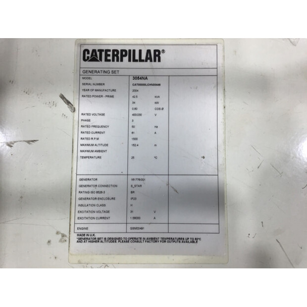 CATERPILLAR 3054NA GENERATOR 42.5 KVA USED-43675833