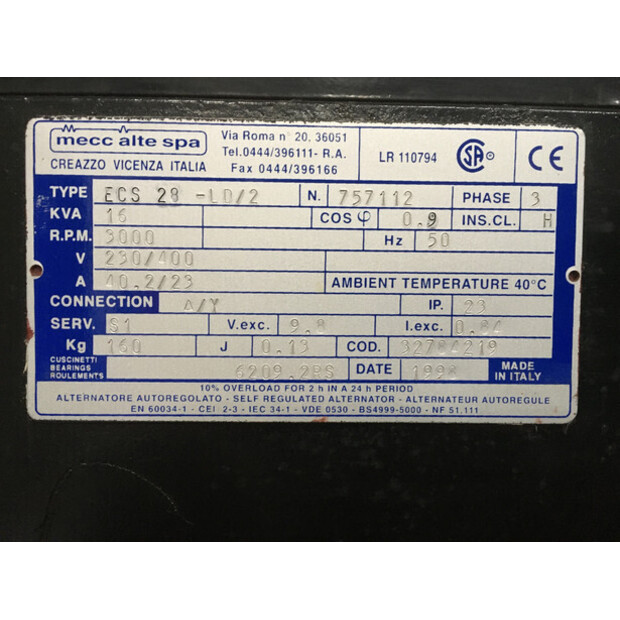 LOMBARDINI LDW1204/B2 GENERATOR 16 KVA USED-43676216