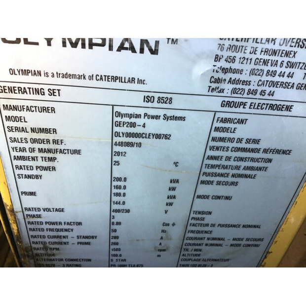 PERKINS 1500 PK51589 GENERATOR 200 KVA USED-43676279