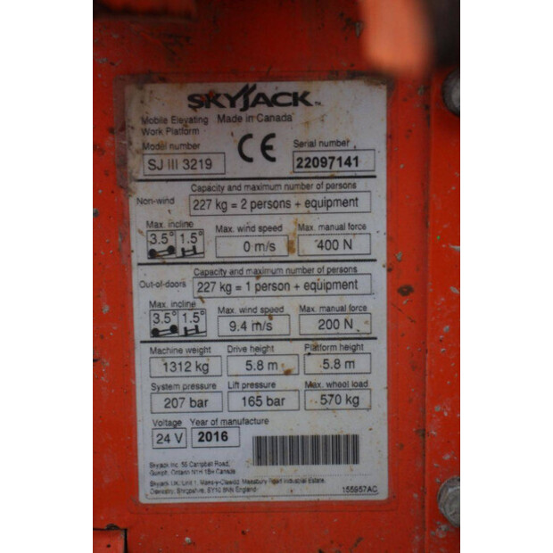 2016 SkyJack SJ3219-43705988