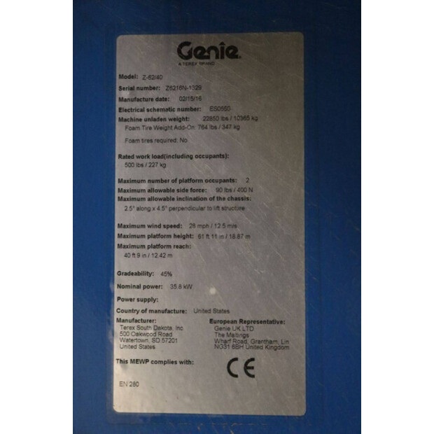 2016 Genie Z-62/40-43759636
