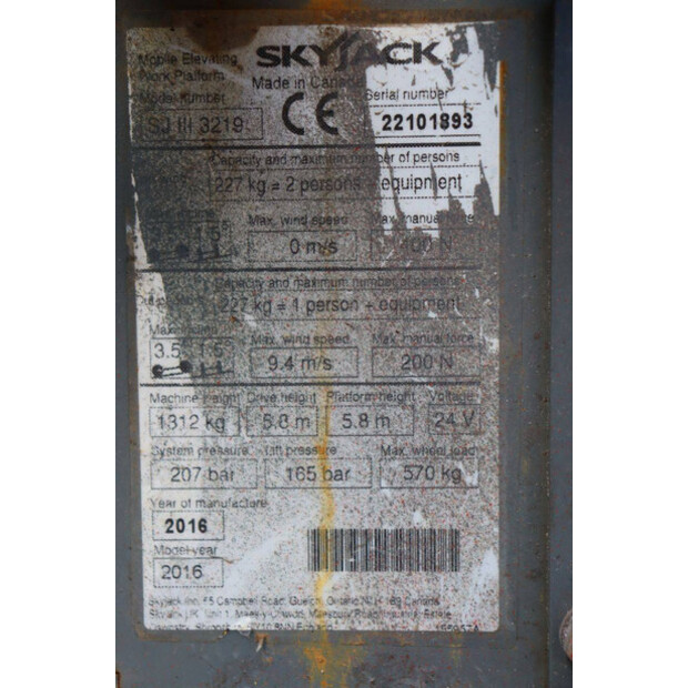 2016 SkyJack SJ 3219-43833474