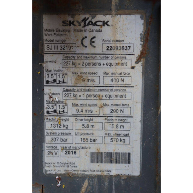 2016 SkyJack SJ 3219-43833497