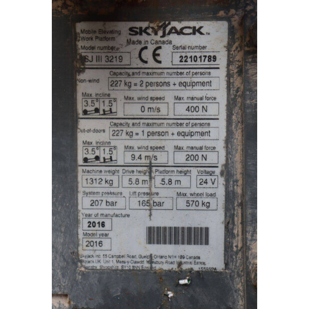 2016 SkyJack SJ 3219-43833521