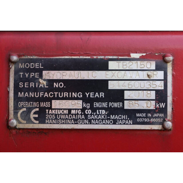 2018 TAKEUCHI TB2150-44174763