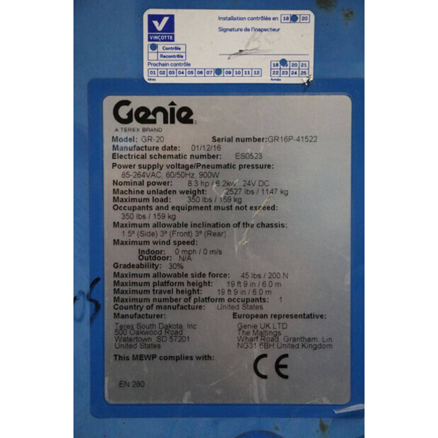 2016 Genie GR-20-44213116