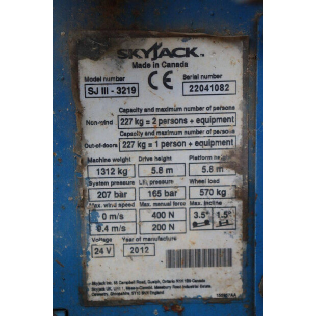 2012 SkyJack SJIII-3219-44241436