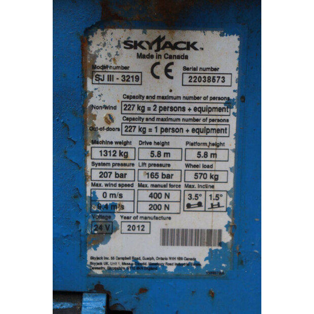 2012 SkyJack SJIII-3219-44241909