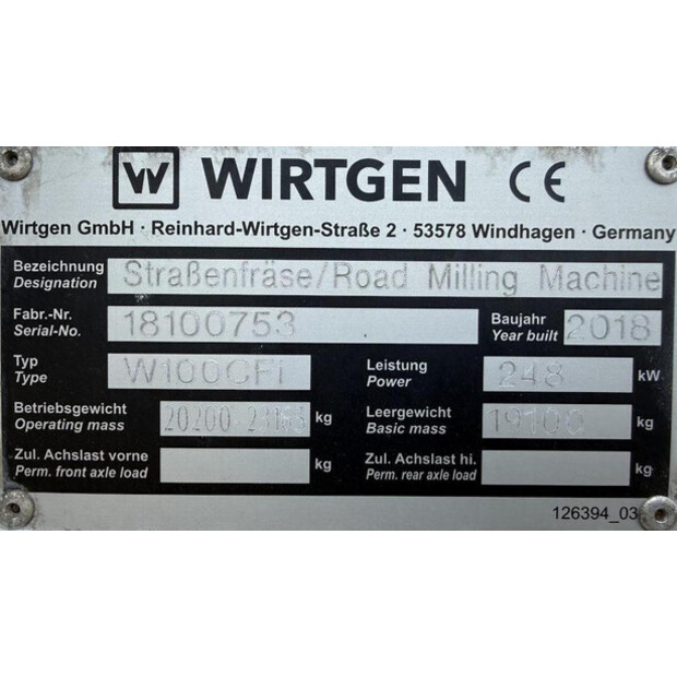 2018 فيرتجين W100CFI-44410516