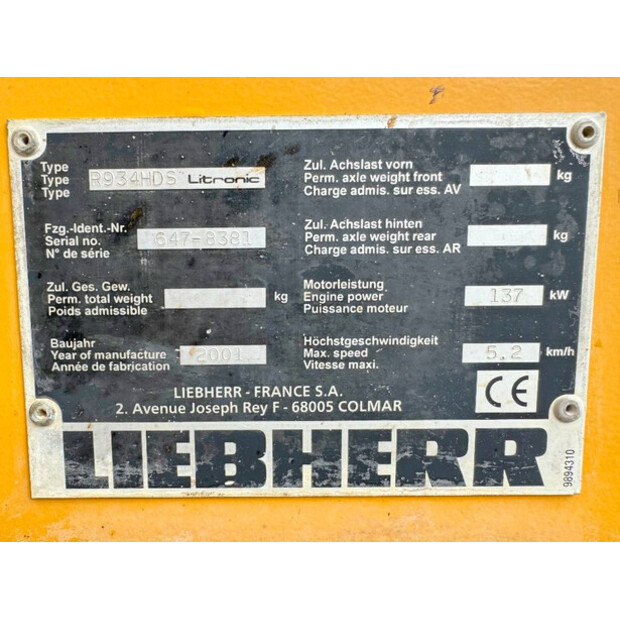 2001 Liebherr R934-44540383