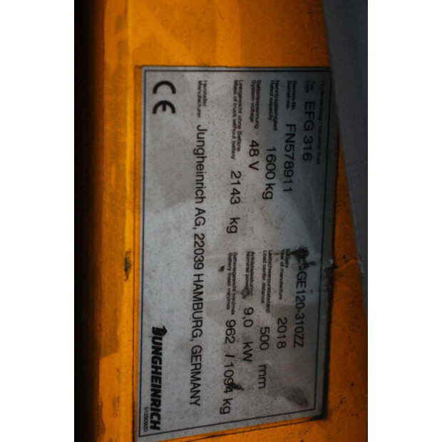 2018 Jungheinrich EFG 316-44906047
