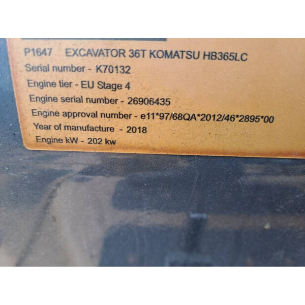 2018 Komatsu HB 365 LC-3-45010501