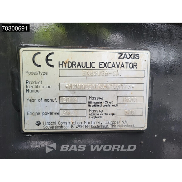 2018 Hitachi ZX85 USB-5A-45536311