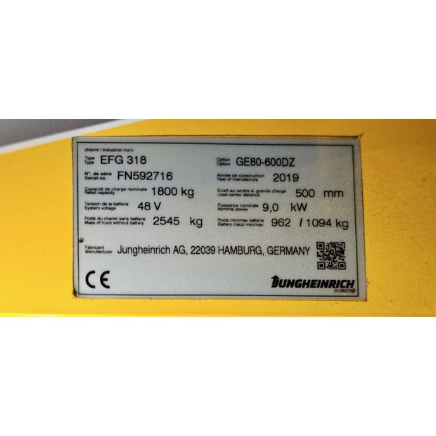 2019 Jungheinrich EFG 318 600 DZ LI-ION-45692789