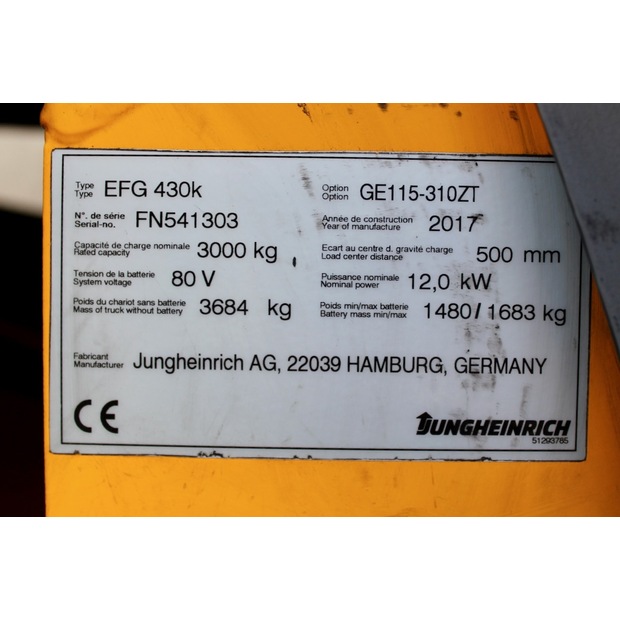 2017 Jungheinrich EFG 430k 310 ZT-45692824