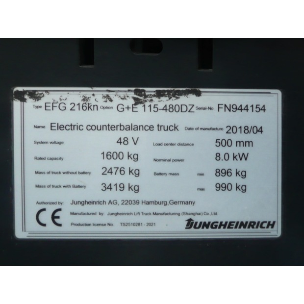 2018 Jungheinrich EFG 216 kn 480 DZ-45693235