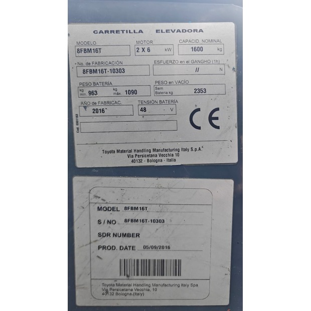 2016 Toyota 8FBM16T-46263012