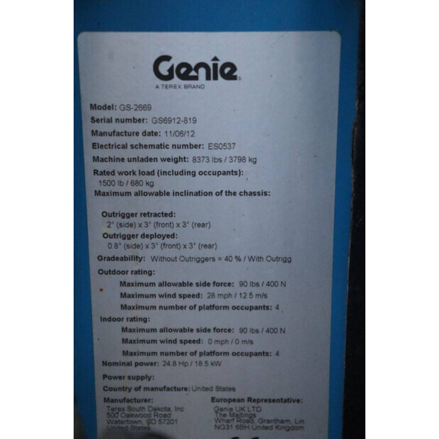 2012 Genie GS-2669-46410121