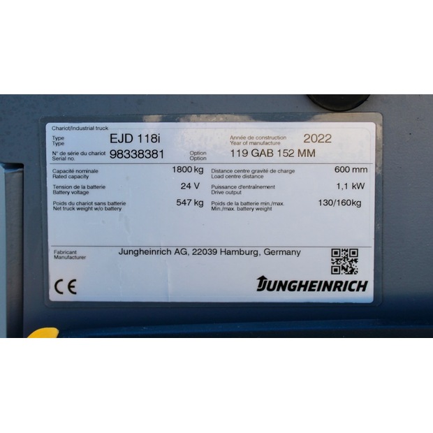 2022 Jungheinrich EJD 118i 152M LI-ION-46761485