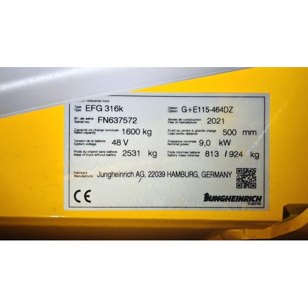 2021 Jungheinrich EFG 316k 464 DZ-47151564