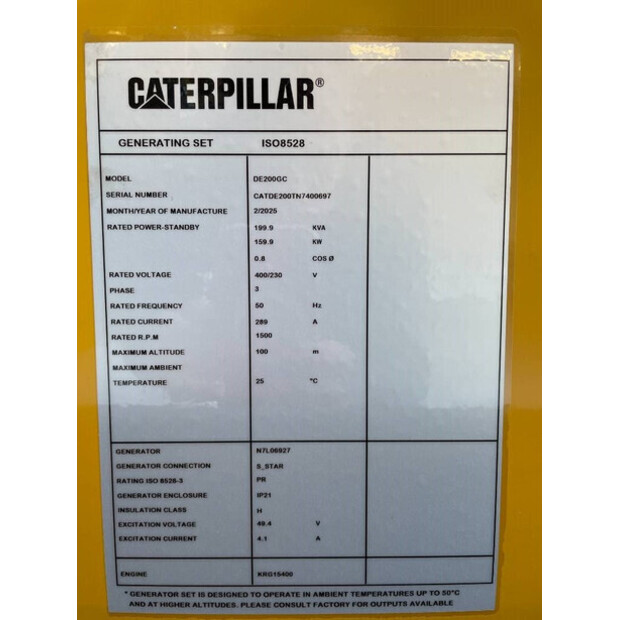 2025 Caterpillar DE200GC - 200 kVA Stand-by Generator - DPX-18211-47252010
