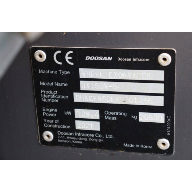 2021 Doosan DX190W-5-47349470