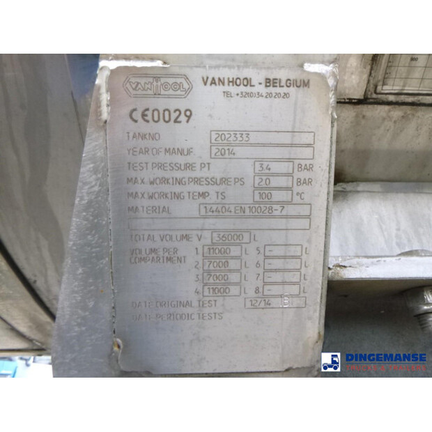 2014 Van Hool Food tank inox 36 m3 / 4 comp + pump-47444494
